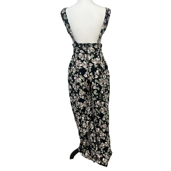 Unique Vintage Floral Wide Leg Jumpsuit Suspender Overalls Boho Pockets Small - Picture 5 of 13
